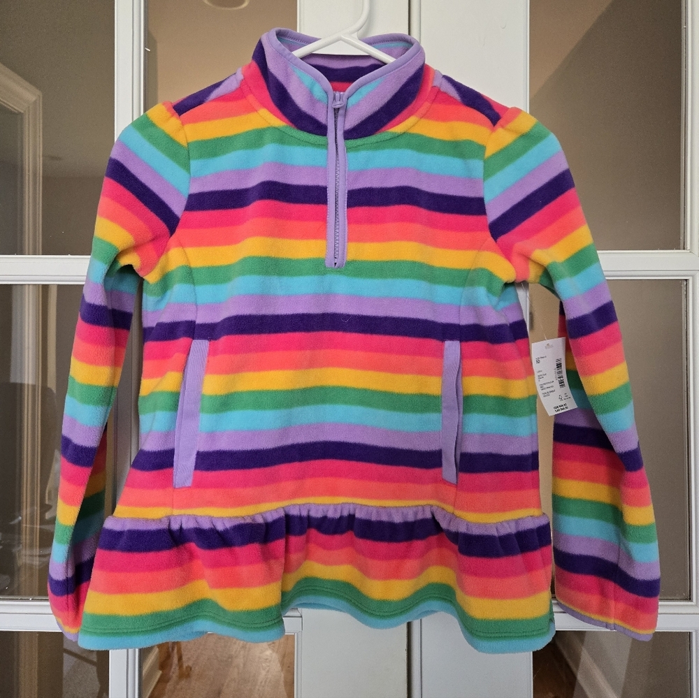 Rainbow Striped Fleece Pullover Girls Size 10